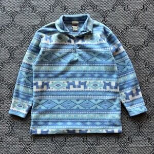 Vintage Fleece Sweater Mens Medium Blue Tribal Aztec Geometric Quarter Zip 90s